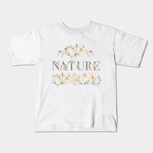 Nature,Fall,autumn,birds,flowers,white,pumpkins Kids T-Shirt